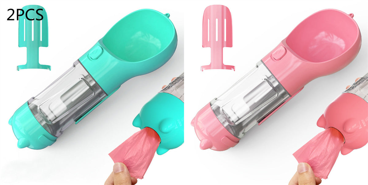Pet Water Bottle Feeder Bowl Garbage Bag Storage Portable Pet Outdoor Travel 3 in 1 Dog Water Bottle