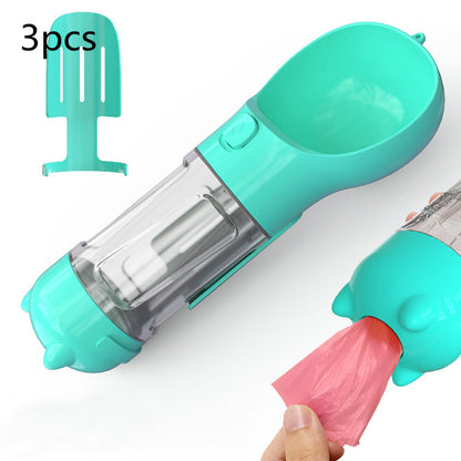 Pet Water Bottle Feeder Bowl Garbage Bag Storage Portable Pet Outdoor Travel 3 in 1 Dog Water Bottle